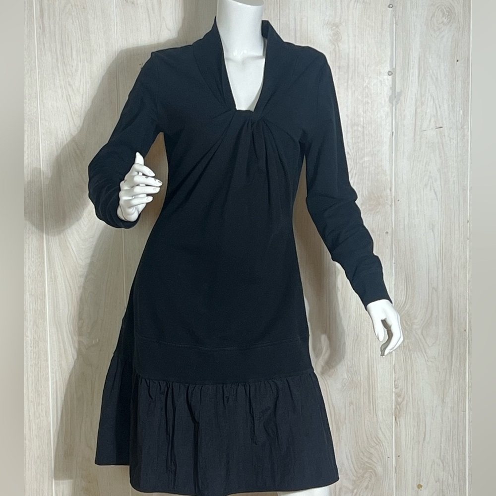 Elegant Black Cotton Long-Sleeve Dress,Gothic Curvy Outfit